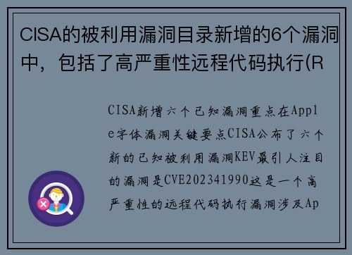 CISA的被利用漏洞目录新增的6个漏洞中，包括了高严重性远程代码执行(RCE)漏洞 